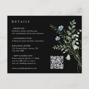 Black Elegant Wildflower Wedding Details  Enclosure Card