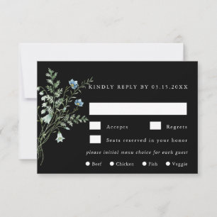 Black Elegant Wildflower Wedding Meal Choice RSVP Card