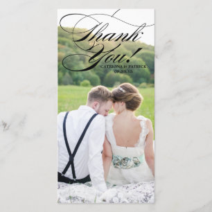 Black Elelgant Script Wedding Thank You Phoot Card