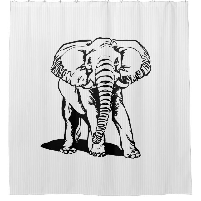 Black Elephant And White Stripes Shower Curtain (Front)
