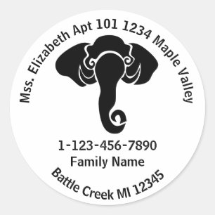 Black Elephant  Family Home Address Republican  Classic Round Sticker