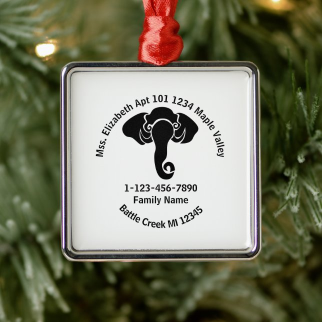 Black Elephant  Family Home Address Republican  Metal Ornament (Tree)
