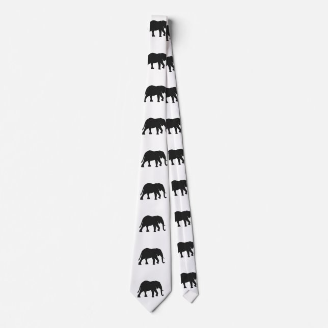Black Elephant Illustration Animal on Zoo Silhouet Tie (Front)