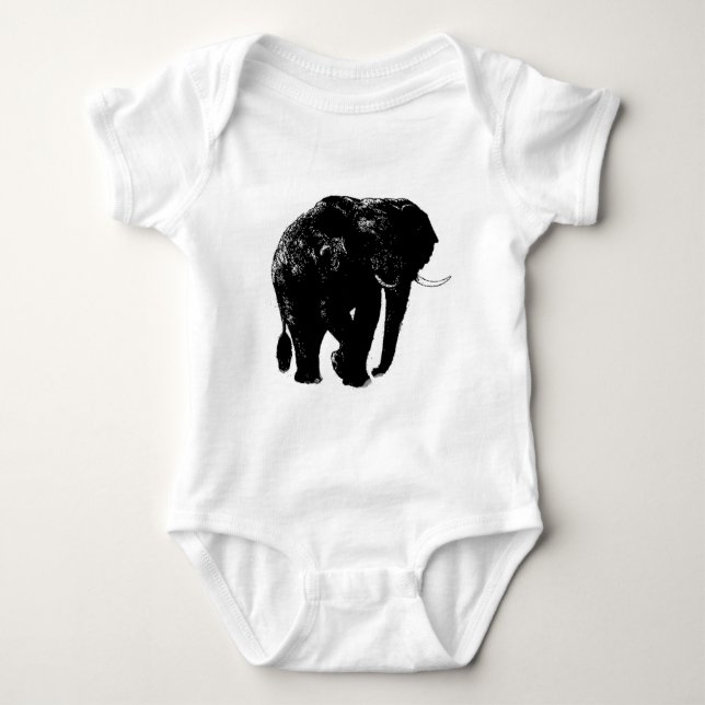 Black Elephant Silhouette Baby Bodysuit (Front)