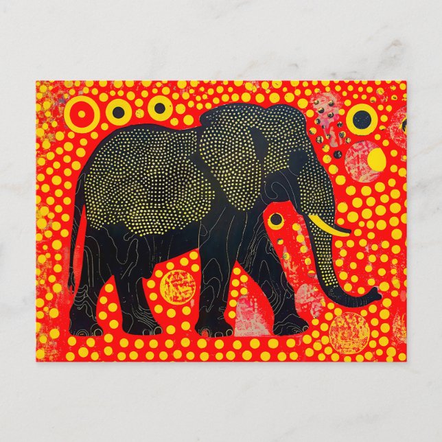 Black Elephant with Orange Bubble Pattern Holiday Postcard (Front)