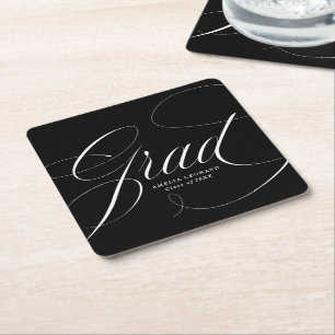 Black Eloquence Graduation Square Paper Coaster