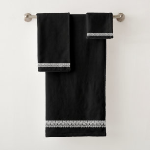 Black Embellished Trim Bath Towel Set