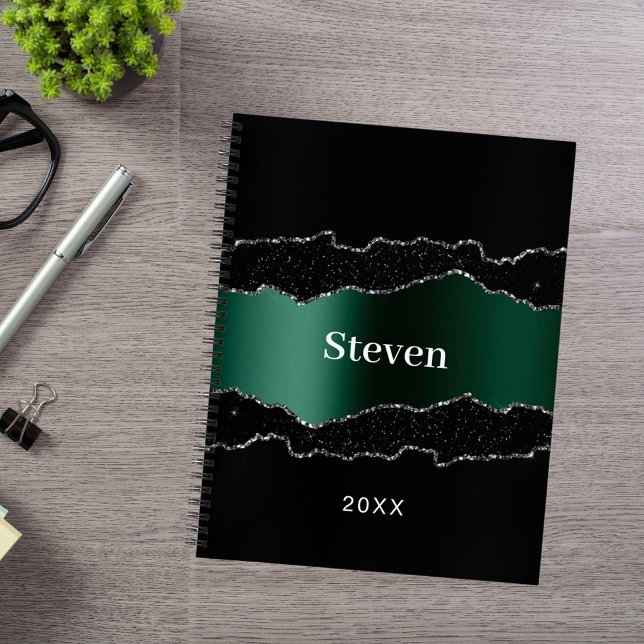 Black emerald green agate geode name notebook (Creator Uploaded)