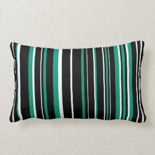 Black, Emerald Green, and White Barcode Stripe Lumbar Cushion