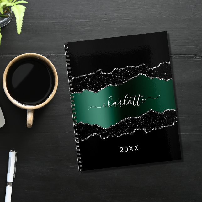 Black emerald green silver agate marble 2024 planner (Creator Uploaded)