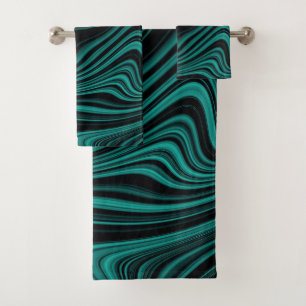 Black & Emerald Wavy Abstraction Bath Towel Set