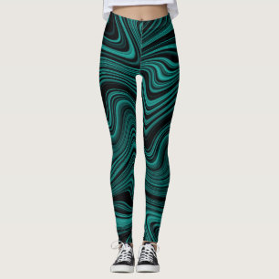 Black & Emerald Wavy Abstraction Leggings