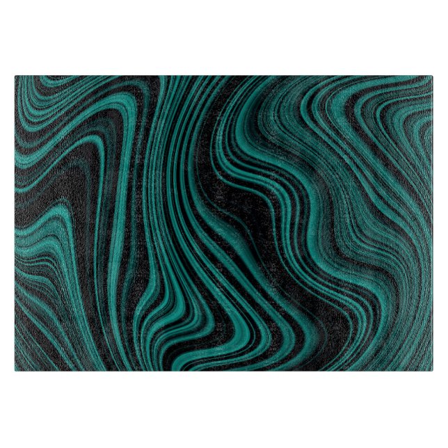 Black & Emerald Wavy Agate Abstraction Cutting Board (Front)