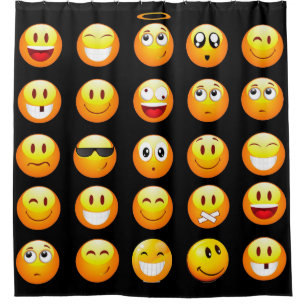 black emojis bathroom shower curtain