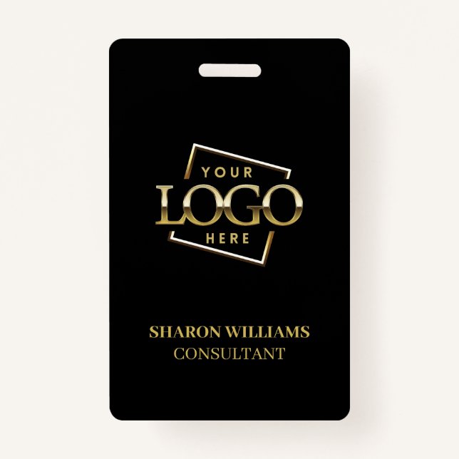Black Employee ID with Custom Business Logo ID Badge (Front)