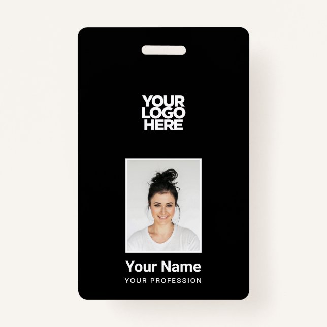 Black Employee - Photo, BarCode, Large Logo, Name ID Badge (Front)
