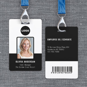 Black Employee Photo ID Bar Code Company Security ID Badge