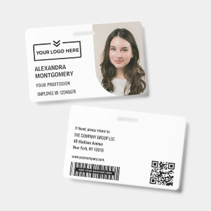 Black Employee Photo ID Logo Barcode QR Code Name Badge