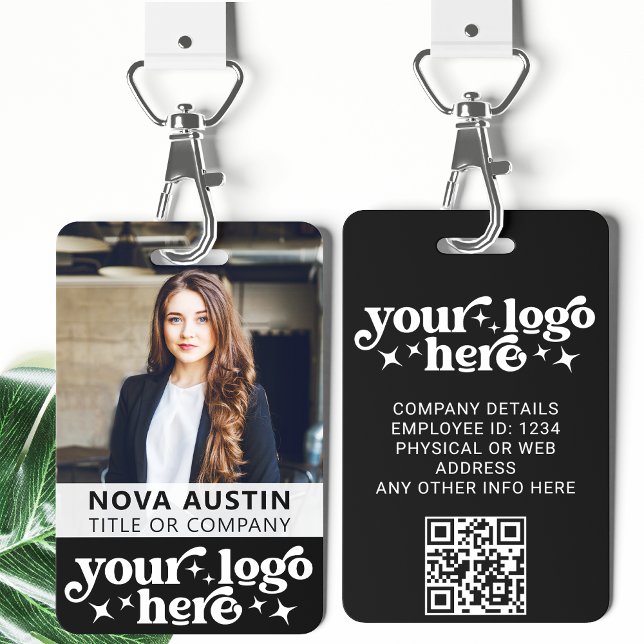 Black Employee Photo ID With QR Code Business Logo ID Badge (Creator Uploaded)
