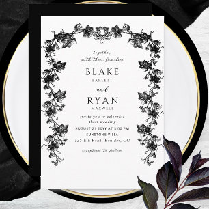 Black Enchanting Garland Chic Wedding Invitation