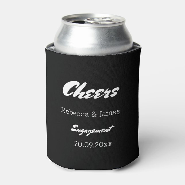 Black Engagement Party Cheers Can Cooler (Can Front)
