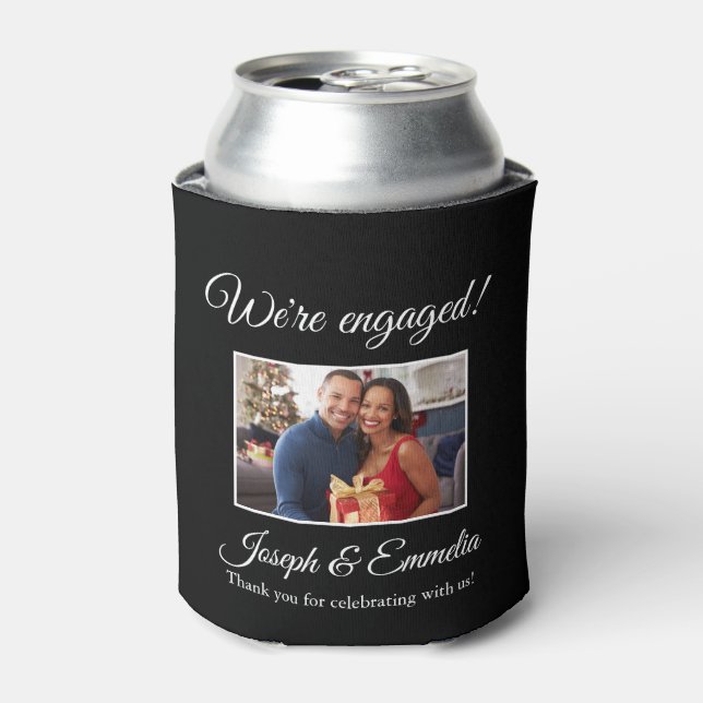 Black Engagement Photo Couple Photo, Names Can Cooler (Can Front)