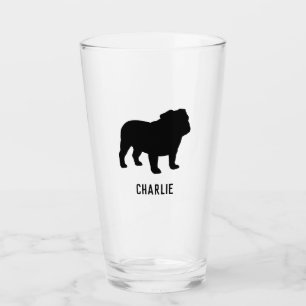 Black English Bulldog Silhouette Personalised Glass
