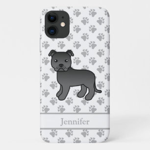 Black English Staffie Cute Cartoon Dog & Name iPhone 11 Case