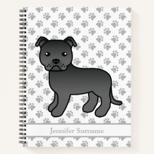 Black English Staffie Cute Cartoon Dog & Text Notebook