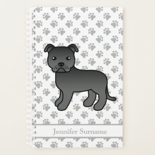 Black English Staffie Cute Cartoon Dog & Text Planner