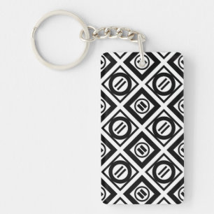 Black Equal Sign Geometric Pattern on White Key Ring