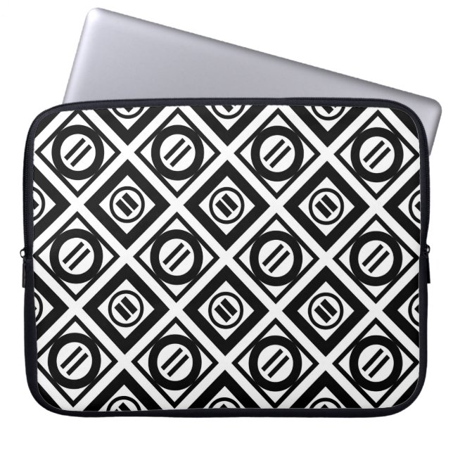 Black Equal Sign Geometric Pattern on White Laptop Sleeve (Front)