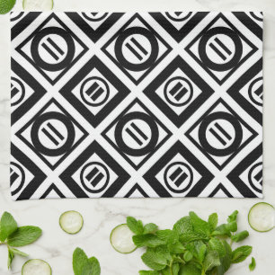 Black Equal Sign Geometric Pattern on White Tea Towel