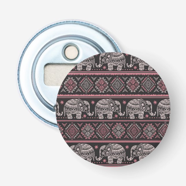 Black Ethnic Elephant Pattern Bottle Opener (Front)
