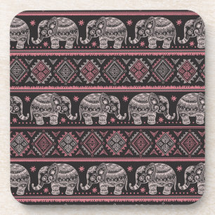 Black Ethnic Elephant Pattern Coaster