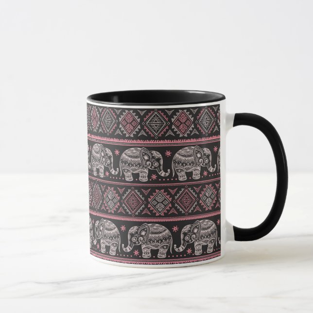 Black Ethnic Elephant Pattern Mug (Right)