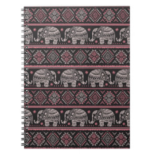 Black Ethnic Elephant Pattern Notebook