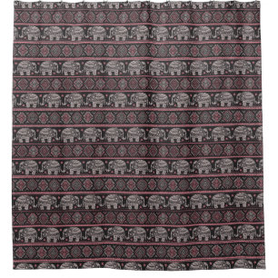 Black Ethnic Elephant Pattern Shower Curtain
