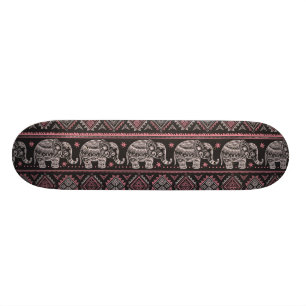 Black Ethnic Elephant Pattern Skateboard
