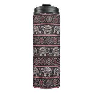 Black Ethnic Elephant Pattern Thermal Tumbler