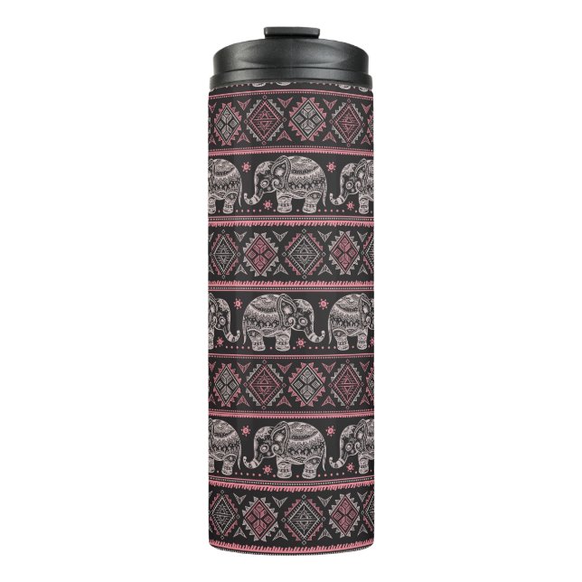 Black Ethnic Elephant Pattern Thermal Tumbler (Front)