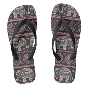 Black Ethnic Elephant Pattern Thongs