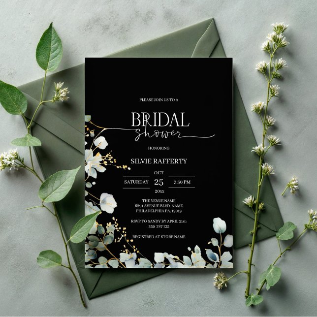 Black Eucalyptus Bridal Shower Invitation (Creator Uploaded)