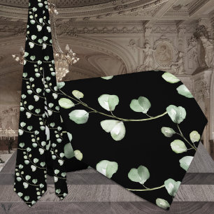 Black & Eucalyptus Greenery Elegant Wedding Tie