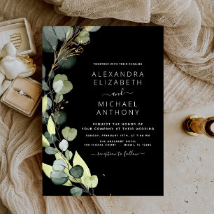 Black Eucalyptus Rustic Greenery Wedding Invitation