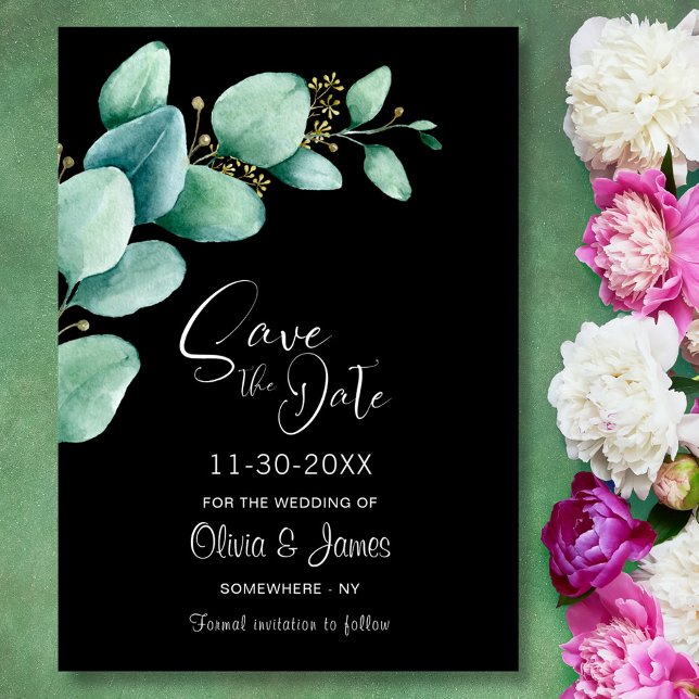 Black Eucalyptus Wedding Save the Date (Creator Uploaded)