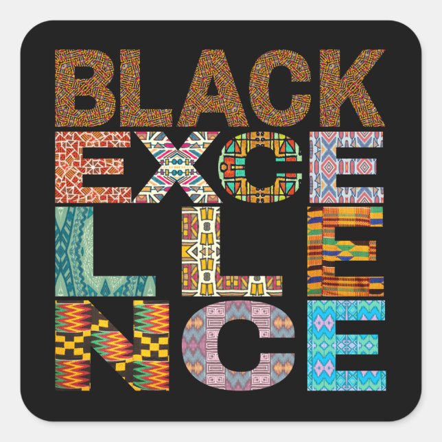 Black Excellence Kente Pattern Square Sticker (Front)