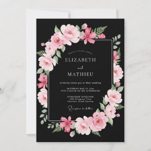 Black Exquisite Rose Wedding Invitation