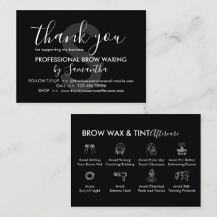 Black Eye Brow Wax Tint Aftercare Thank You Business Card