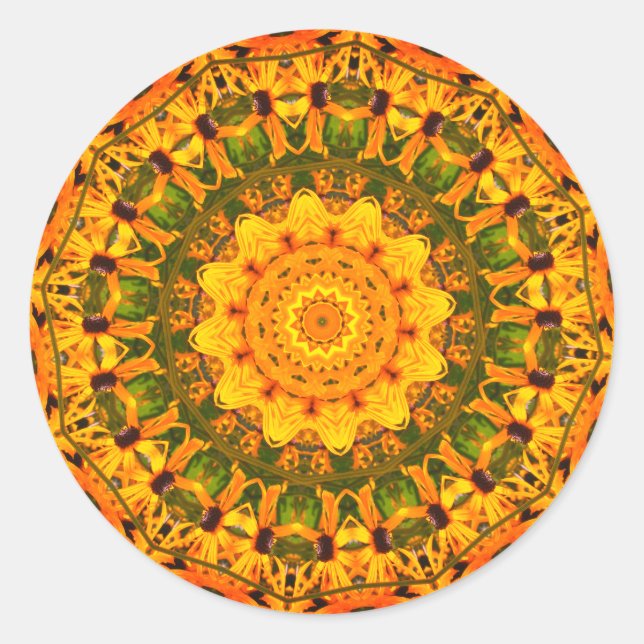 Black Eyed Susan Abstract Flower Art Classic Round Sticker (Front)